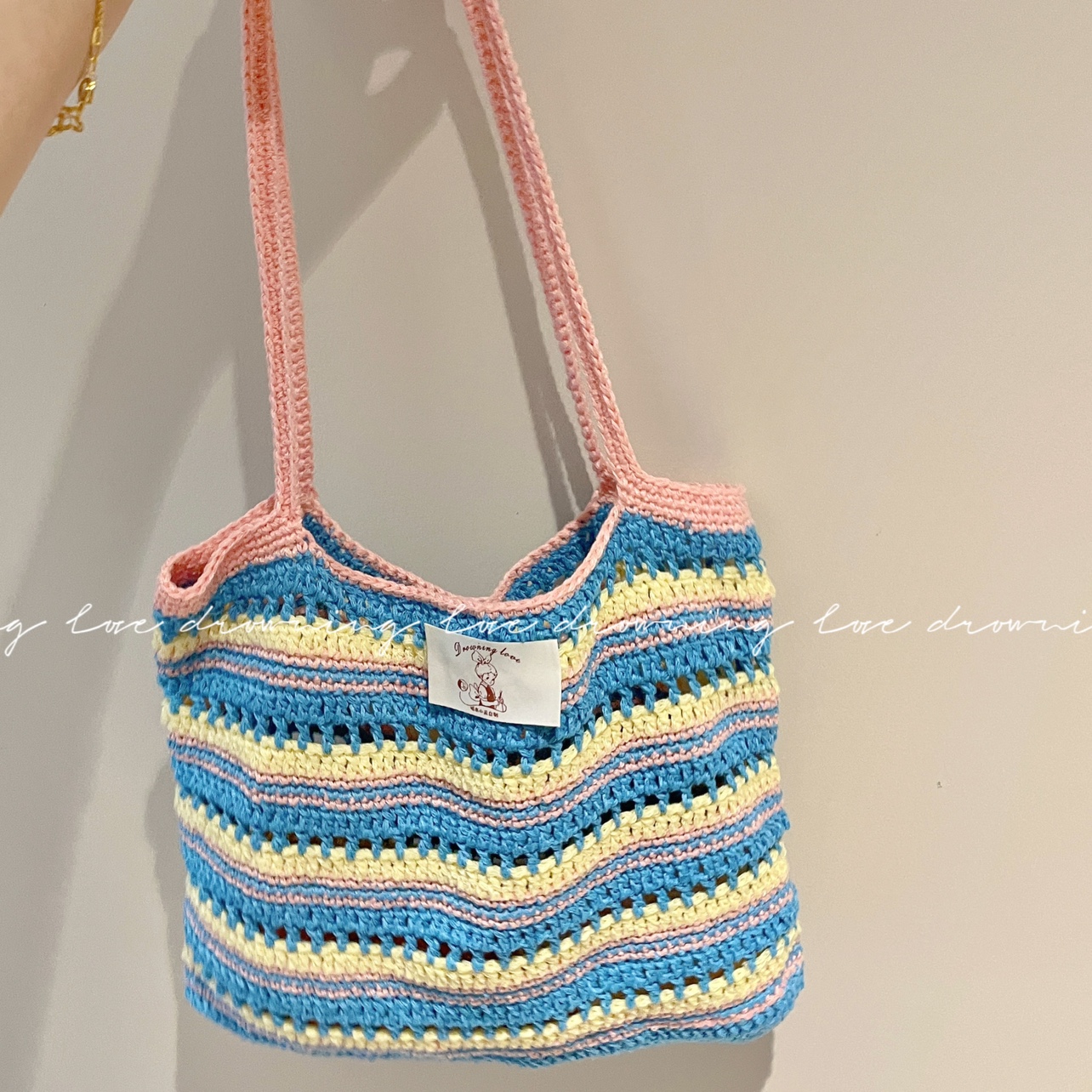 溺水小苑圆股纱手工钩针编织条纹单肩包复古秋冬撞色