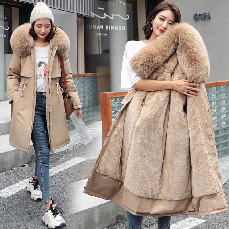 Winter New down Cotton Jacket Women's Mid-Length Korean Style Cinched plus Size Cotton Coat Jacket Thick Parka Cotton-Padded Coat Fleece-Lined
