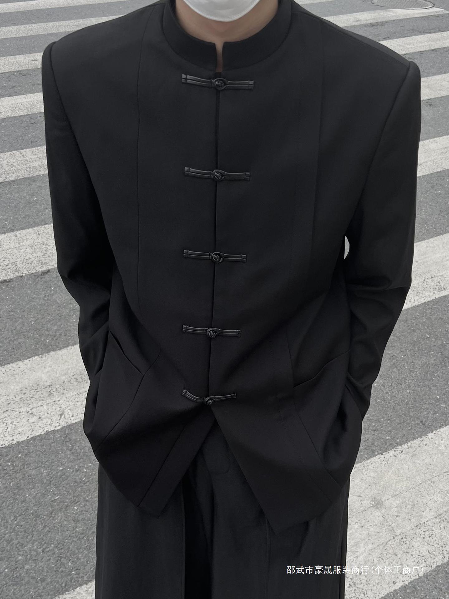 新中式盘扣中山装感痞帅立领西装外套男休闲套装中国风小西服