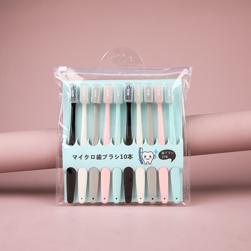 wechat hot-selling korean macaron toothbrush 10 pcs adult ice cream soft-bristle toothbrush with sheath factory wholesale