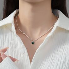 S925银碎银几两珍珠复古绿钻项链女轻奢精致优雅颈联高级感锁骨链
