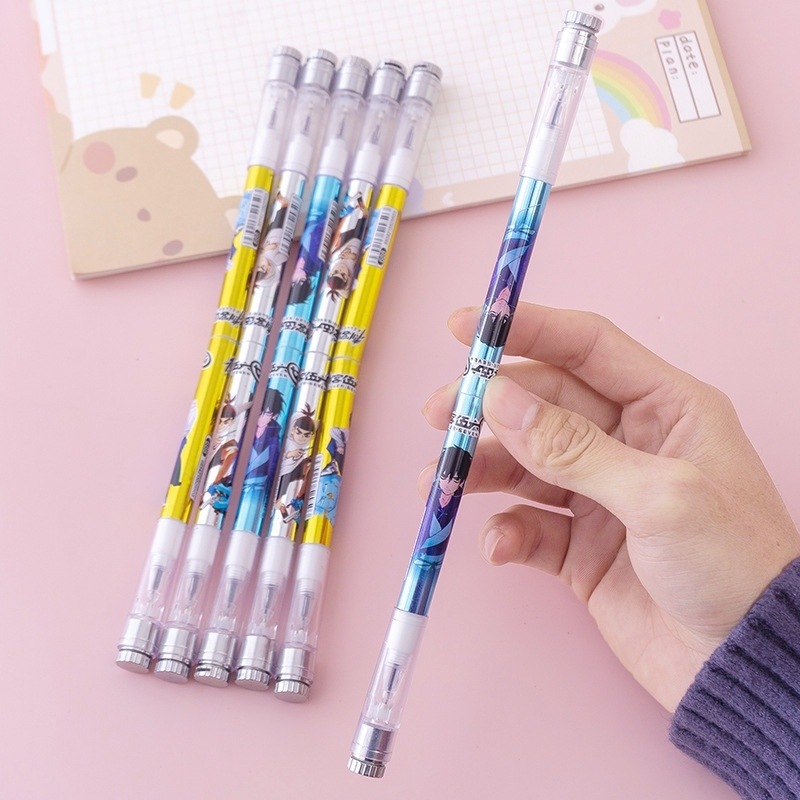 磁铁笔同款发光转转伍六七钢珠磁吸黑蓝双头中性笔手指旋转水性