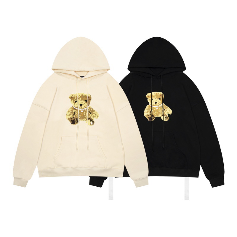 we11done刺绣小熊男女情侣款oversized版型加绒加厚连帽卫衣帽衫