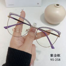 新款亚马逊欧美时尚潮流眼镜框复古金属弹簧镜光学镜框个性猫眼镜
