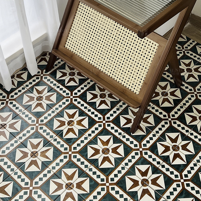 200x200手工小花砖孔雀绿卫生间浴室摩洛哥防滑地砖民宿阳台瓷砖