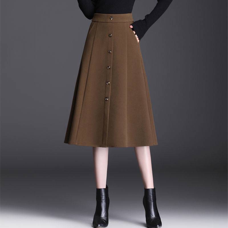 半身喇叭裙毛呢a字裙半身裙女秋冬2021新款高腰显瘦中长款可代发