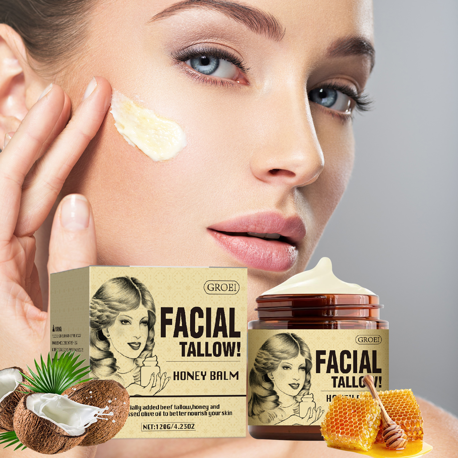 groei牛脂面霜120滋养嫩肤修护舒缓面部补水保湿紧致肌肤跨境热销