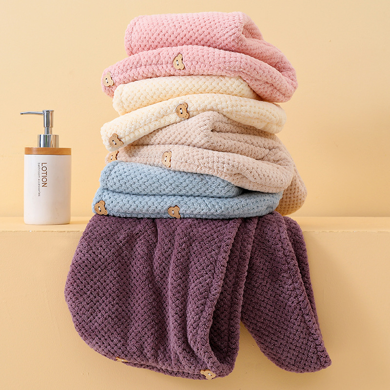 Coral Velvet Hair-Drying Cap Women's Pineapple Grid Double-Layer Shower Cap Soft Absorbent Thickening Home Hair Drying Towel Bath Shower Cap