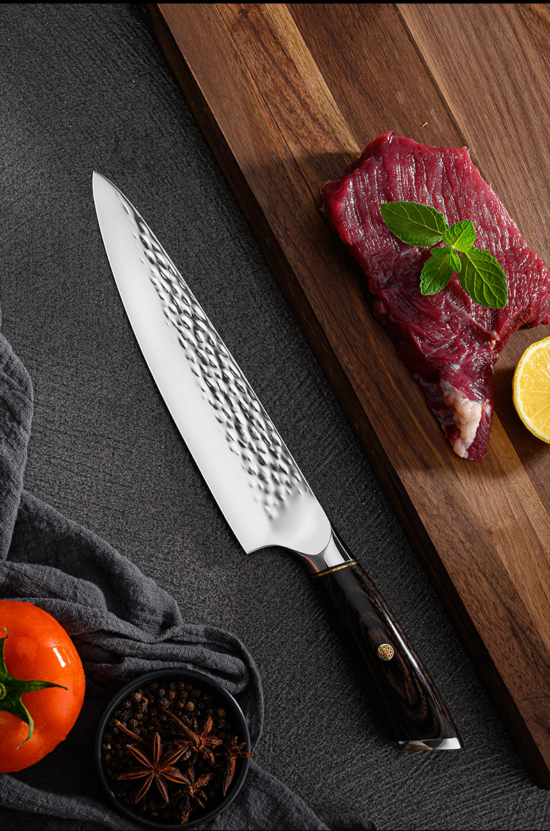 工厂现货不锈钢三件套厨用刀家用礼品刀套装锤纹厨师刀厨房砍切刀