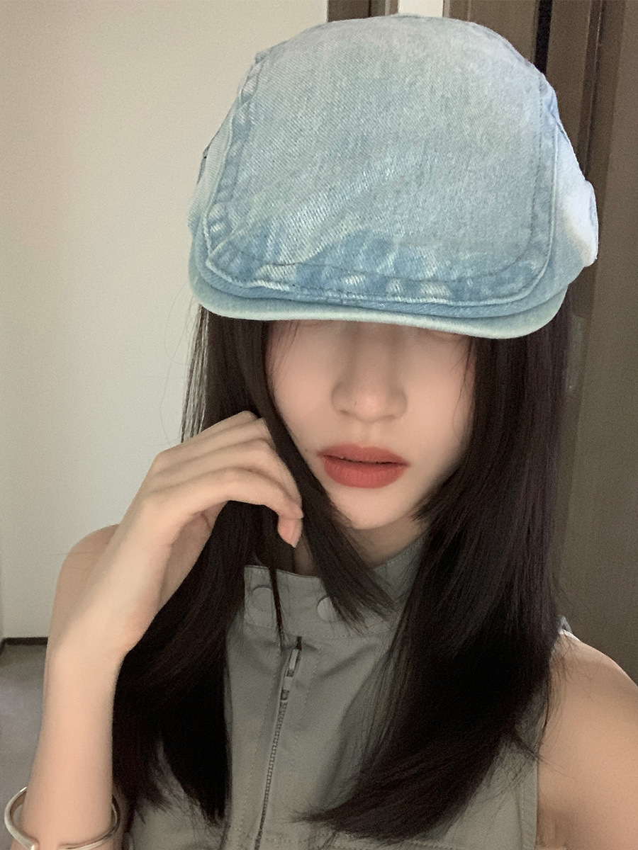 denim advance hats big head circumference japanese painter hat face-looking small net red octagonal cap fashion all-matching duckbill cap ins