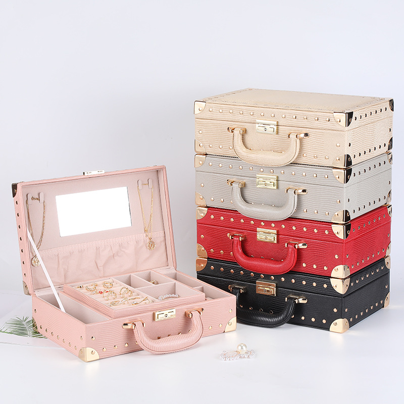 Double-Layer Jewelry Box Ornament Finishing PU Leather Gift Ring Packing Box Earrings Necklace Jewelry Storage Box