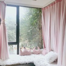 北欧纯色布纱一体网红卧室遮光窗帘简约窗帘成品客厅飘窗白纱