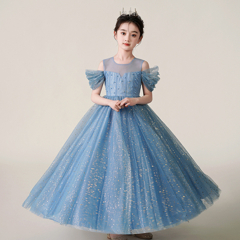女童高端礼服儿童公主裙夏季花童婚礼女孩主持人钢琴演出服蓬蓬裙