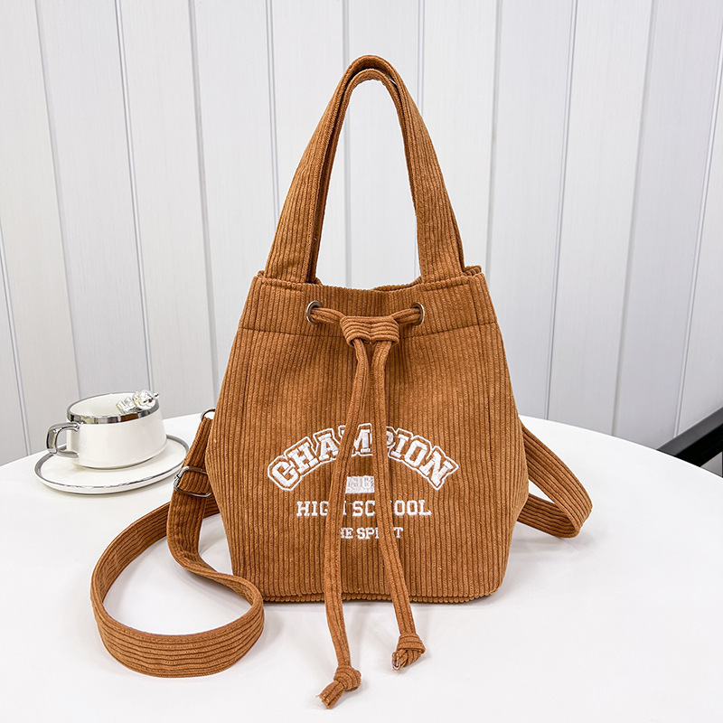 College Students Class Commuter Bag 2023 New Corduroy Nothing to Do Retro Bucket Bag Work Large Capacity Totes
