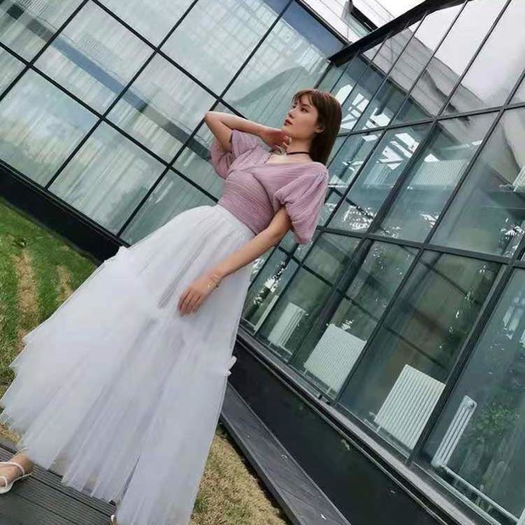 女生半身裙白色沙沙裙三层网纱盐系穿搭套装春高腰显瘦减龄裙