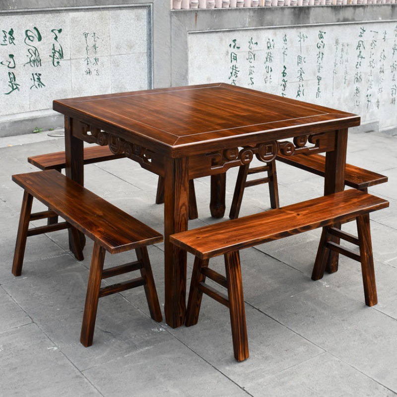 八仙桌家用实木方桌中式饭店桌椅组合四方餐桌仿古碳化正方形桌子