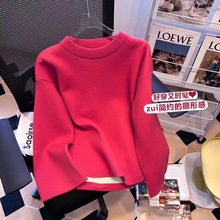 红色毛衣女慵懒风2023新年新款秋季宽松韩版洋气套头针织衫女上衣