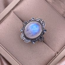 蓝月光石戒指s925银镶嵌复古个性做旧尼泊尔水晶彩宝手饰品强蓝光