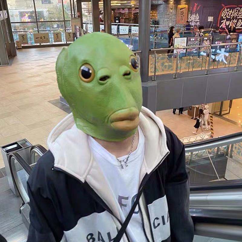 绿头鱼头套面具可爱搞怪搞笑沙雕鱼头怪怪人绿色网红奔波霸儿