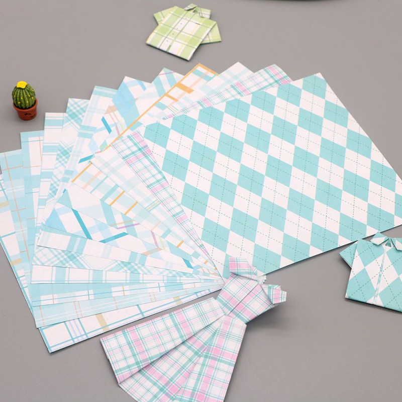 正方形折纸15厘米手格子风工儿童diy彩纸跨境独立站代发