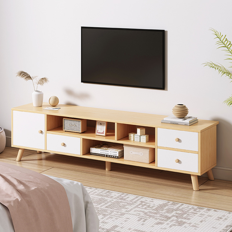 LRCA Nordic TV Cabinet and Tea Table Combination Simple Modern Floor Cabinet Home Living Room Small Apartment Solid Wood Leg Cabinet