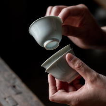 仿古胎影青茶杯品茗杯个人杯陶瓷敞口杯主人单杯复古功夫茶具