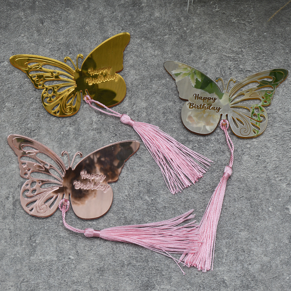 JM2012-14 Cross-Border 2mm Double-Sided Acrylic Butterfly Happy Birthday Hollow out Butterfly Home Decoration