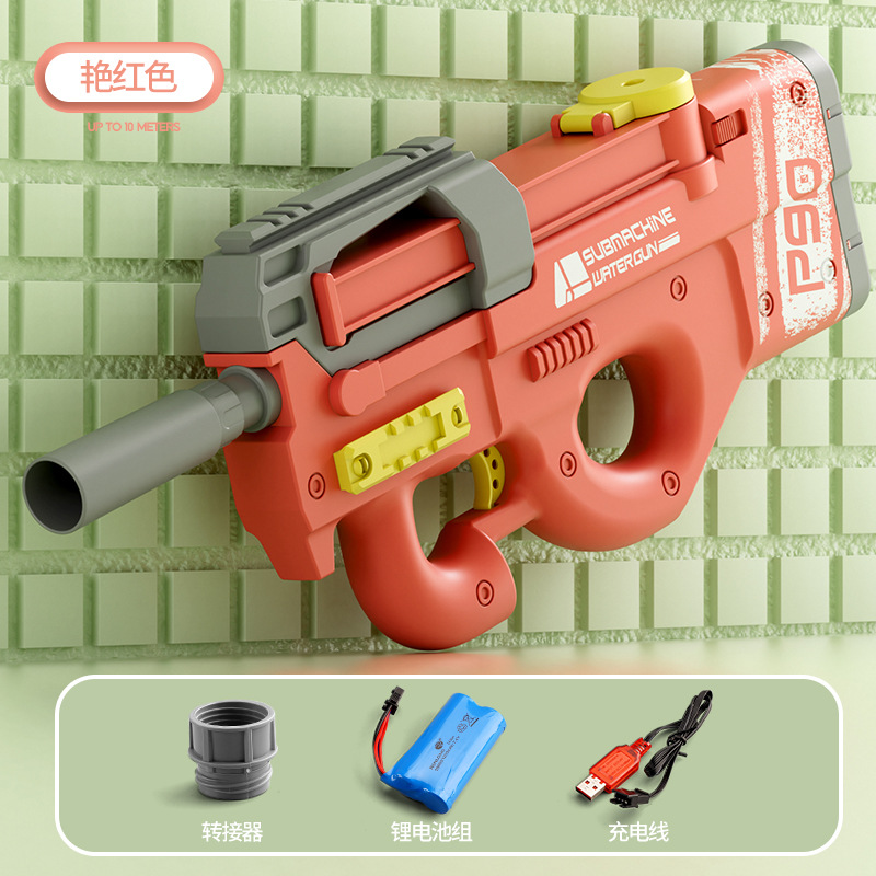 New High-Pressure Electric High-Speed Continuous Hair P90 Water Gun Large Capacity External Water Bottle Outdoor Water Fight Beach Toys