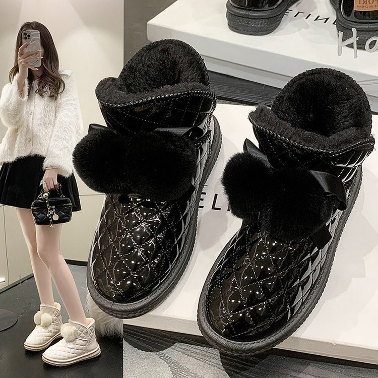 雪地靴女2023秋冬季新款厚底毛球加绒加厚保暖短筒靴时尚舒适棉鞋