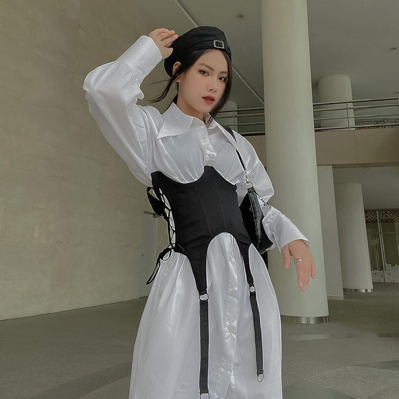 欧美绑带束腰抹胸腰封修身束身衣女显瘦收腰上衣女百搭设计感小众