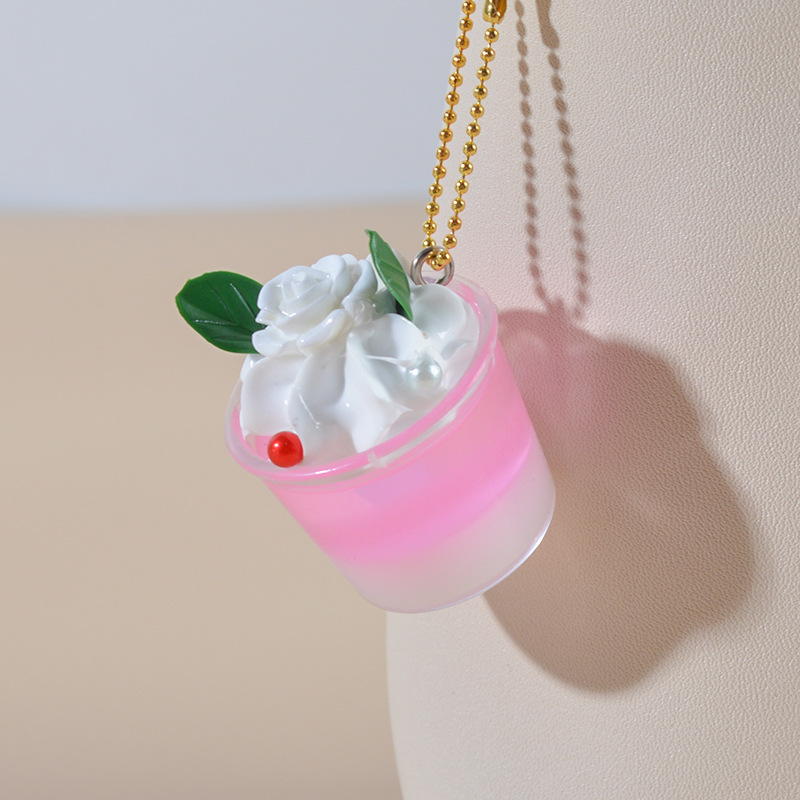 Mini Simulation Cream Ice Cream Cup Candy Toy Keychain Pendant Simulation Color Matching Milk-in-Water Milk Tea Small Cake