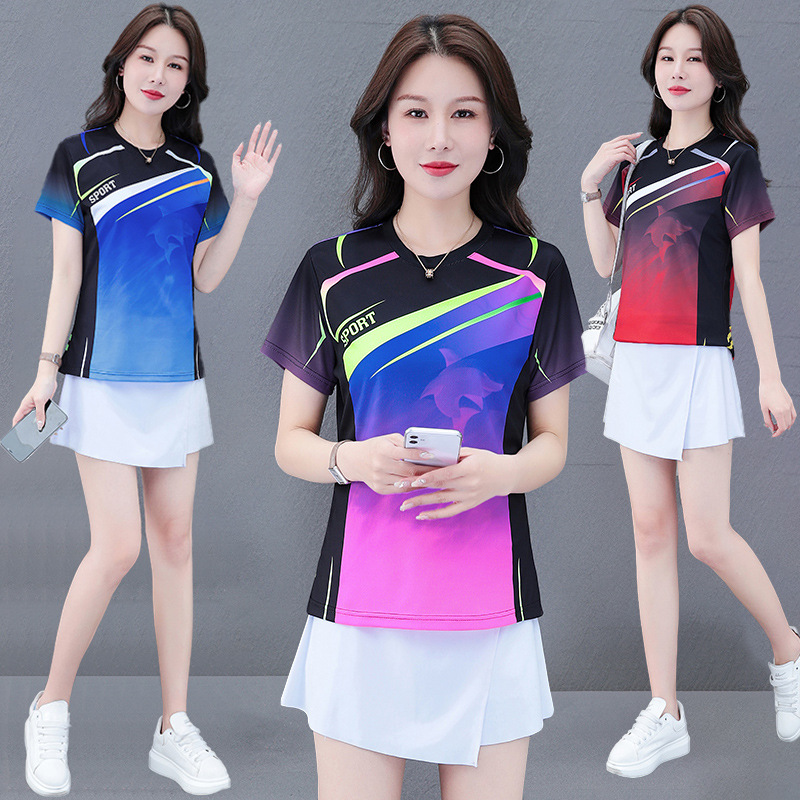 夏季短袖运动t恤女速干透气网球羽毛球服乒乓训练比赛服现货批发