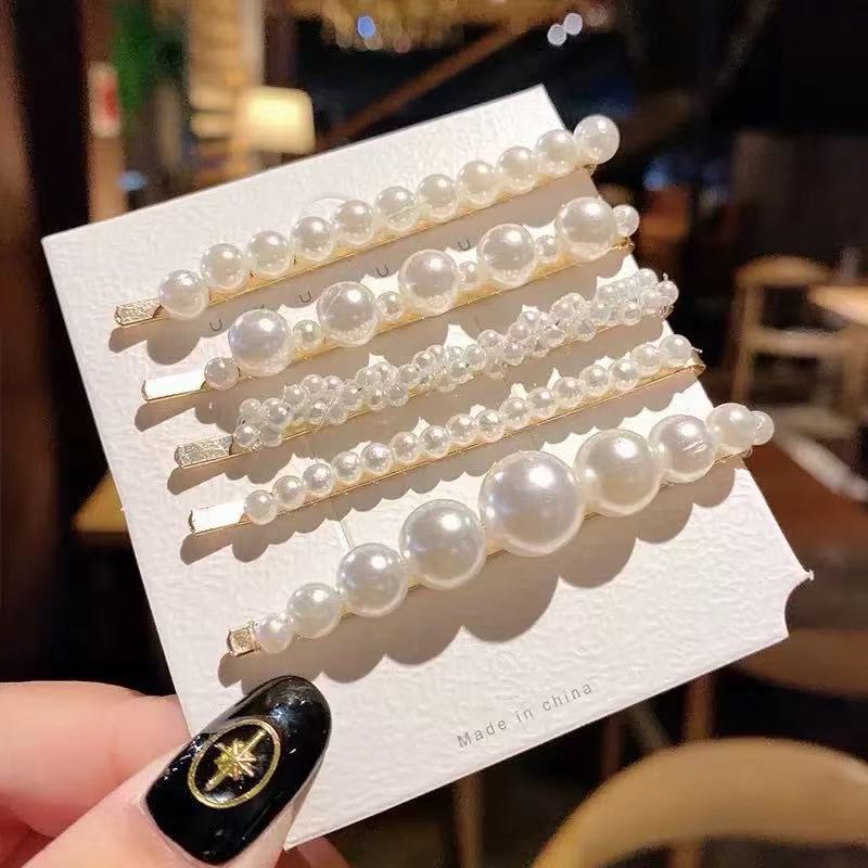 纯手工编织女侧边夹珍珠发夹女时尚百搭韩版刘海夹头顶发卡一字夹