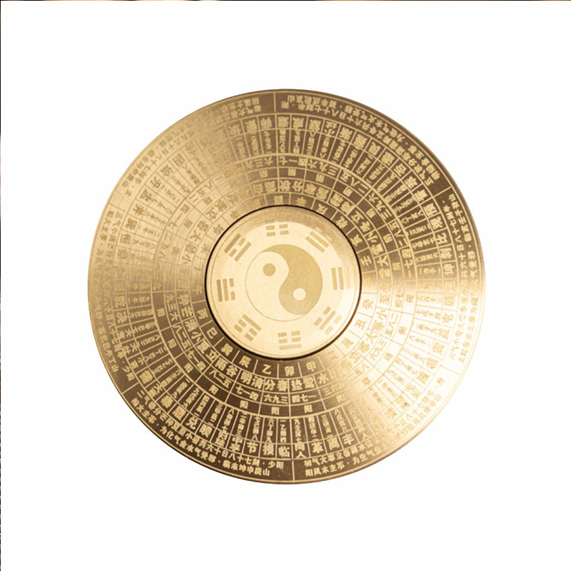 Rotatable Brass Omen Compass with Eight Trigrams Portable Home Solid Eight Diagrams Plate Fingertip Gyro Crafts Ornaments
