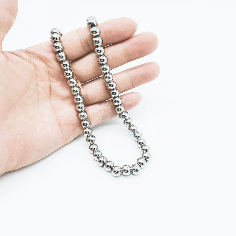欧美跨境不绣钢钢珠项链 圆珠字链 串珠男女情侣款时尚钛钢饰品