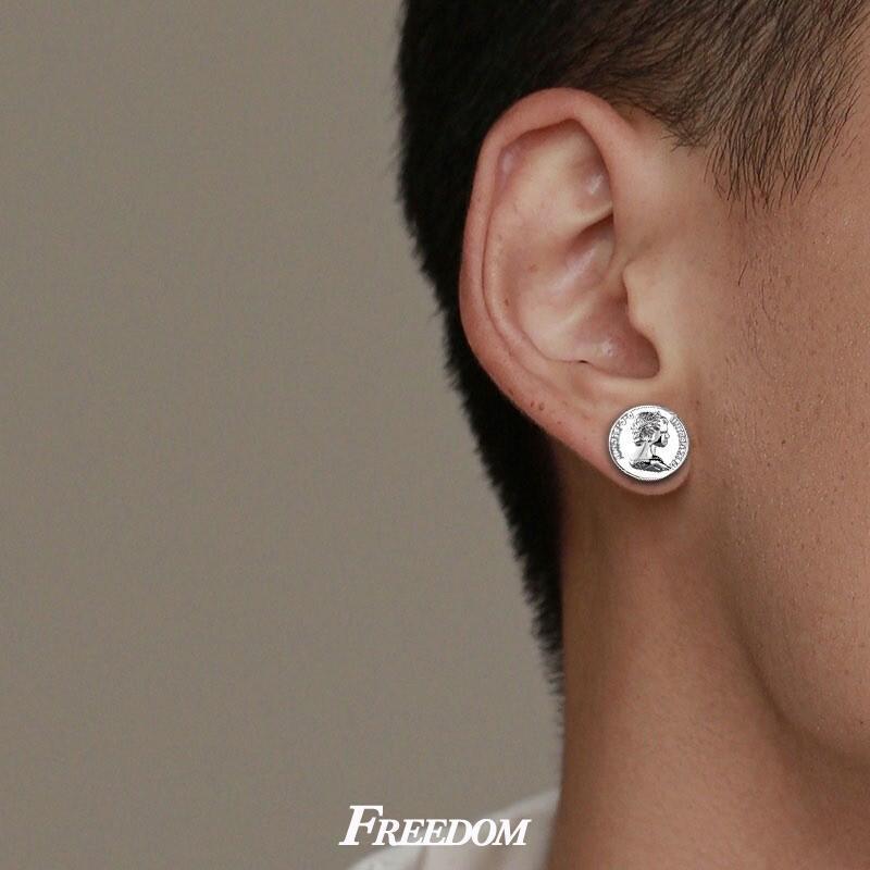 嘻哈头像925银耳钉男潮ins小众个性欧美单只冷淡风大耳饰男士耳环