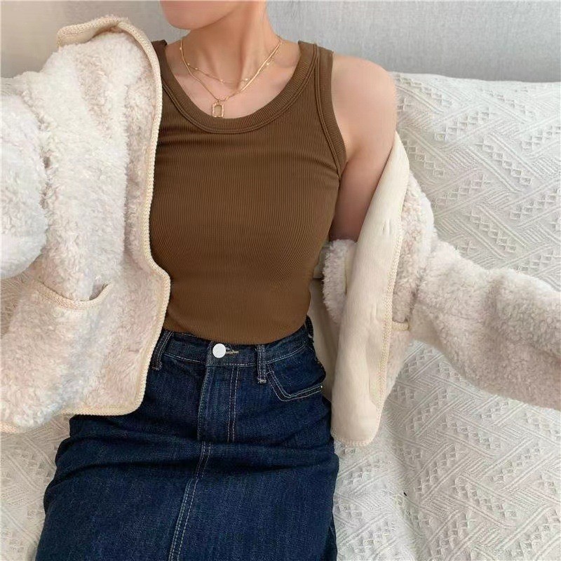 Autumn and Winter New Suspender Warm Vest Women's Fleece-Lined Thickened Inner Wear Cold-Proof Autumn Clothes Student Slimming Bottoming Top