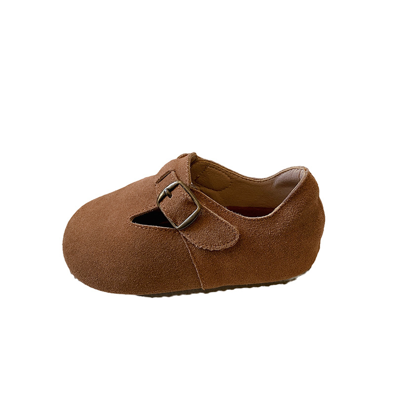 Korean Style Children's Shoes Genuine Leather Birkenstock Girls' Leather Shoes 2023 Spring and Autumn New Children's Peas Shoes Boys' Casual Shoes