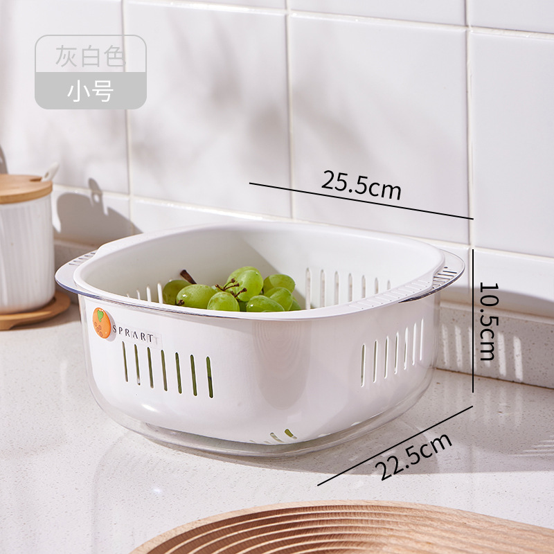 Nordic Style Double-Layer Drain Basket Plastic Transparent Washing Vegetable Basket Basin Kitchen Multi-Function Storage Basket Vegetable Washing Fruit Plate