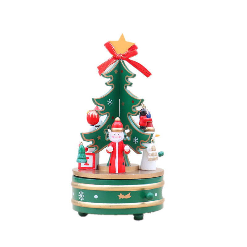 Christmas High-End Wooden Rotating Music Box Music Box Christmas Decorations Children's Gifts Christmas Desktop Ornaments