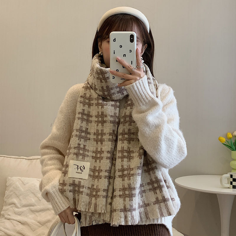 korean winter long well-shaped plaid scarf couple shawl retro versatile cashmere-like warm plaid scarf