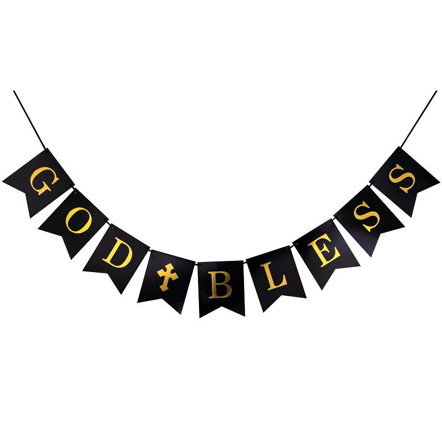 god bless基督教洗礼派对装饰纸质烫金工艺拉旗祝福横幅燕尾旗