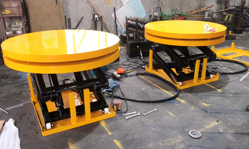 转盘固定式500kg台面旋转平台车手动液压升降车台面转动平台车