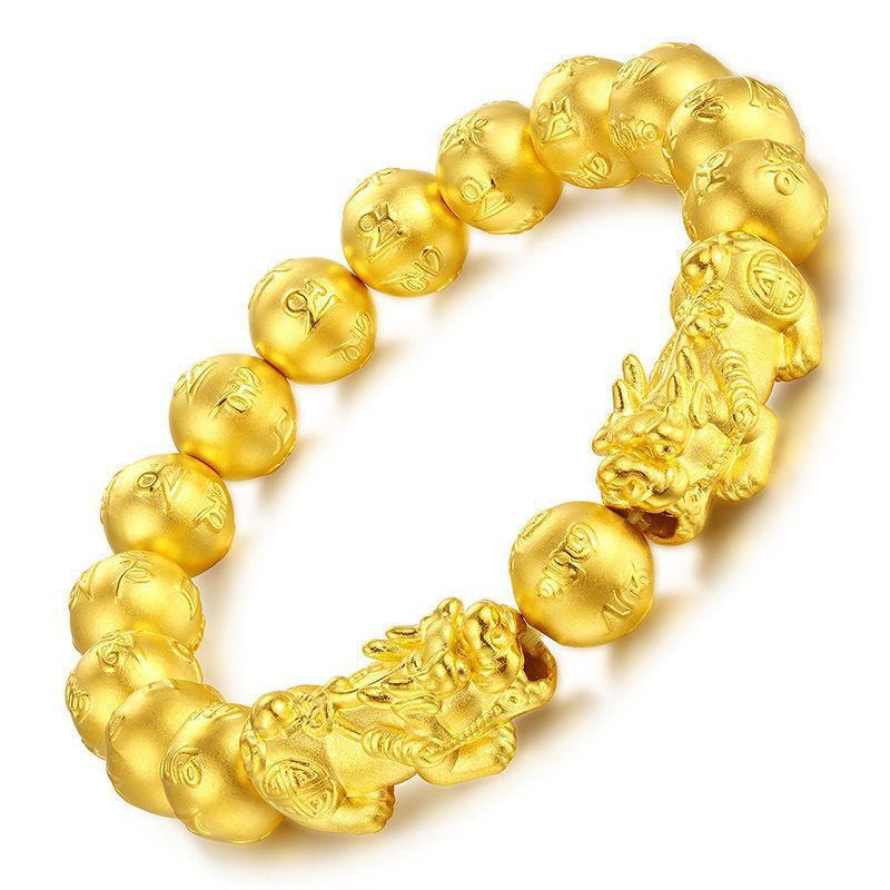 越南沙金黄金六字真言金招财貔貅手链转运珠霸气男士手串-阿里巴巴