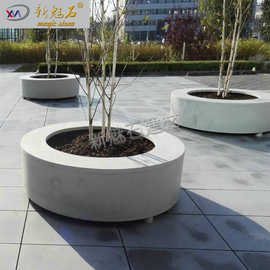 厂家定制grc仿石树池 预制混凝土圆形花池坐凳城市广场大型种植池