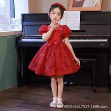 高级感儿童礼服黑色女童公主裙高端女童模特走秀钢琴演出端袖春季