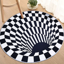 跨境黑白立体视觉圆形地毯 3d地垫旋涡陷阱客厅卧室茶几椅子脚垫