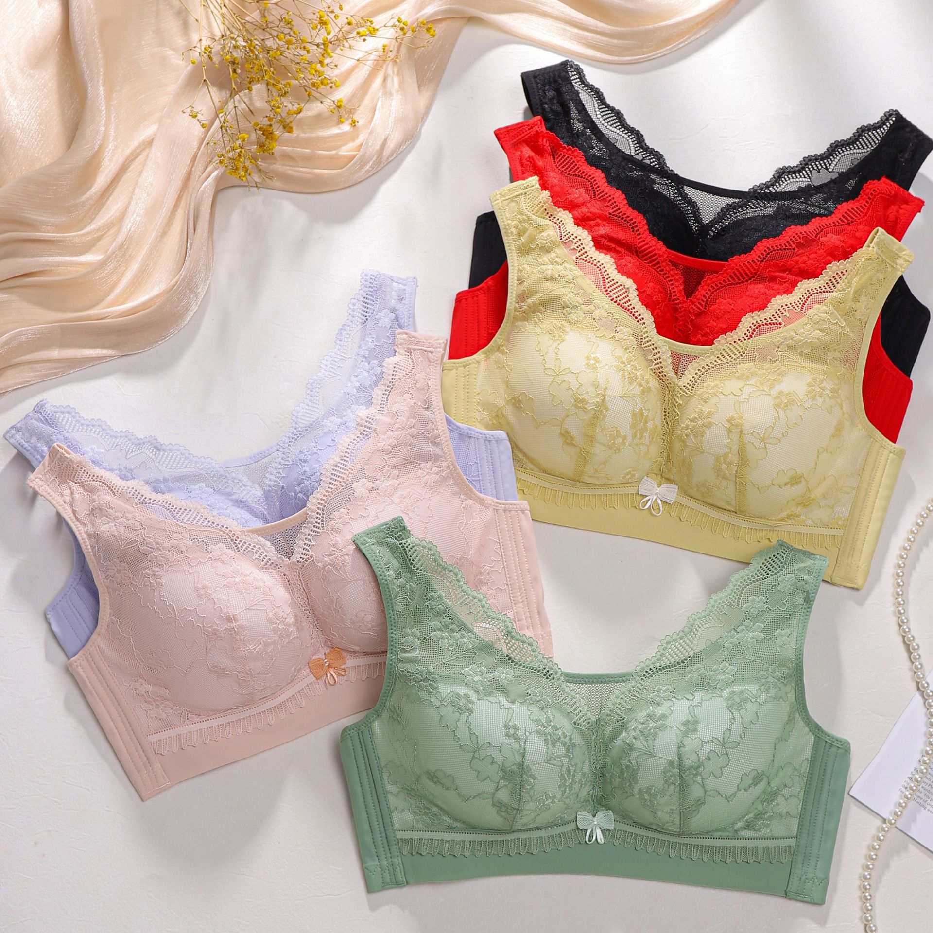 6298蕾丝背心款薄杯无钢圈抹胸防走光聚拢库存文胸内衣女胸罩批发