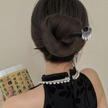 新中式月牙流苏盘发发簪女古风汉服木质发钗高级感丸子头簪子头饰