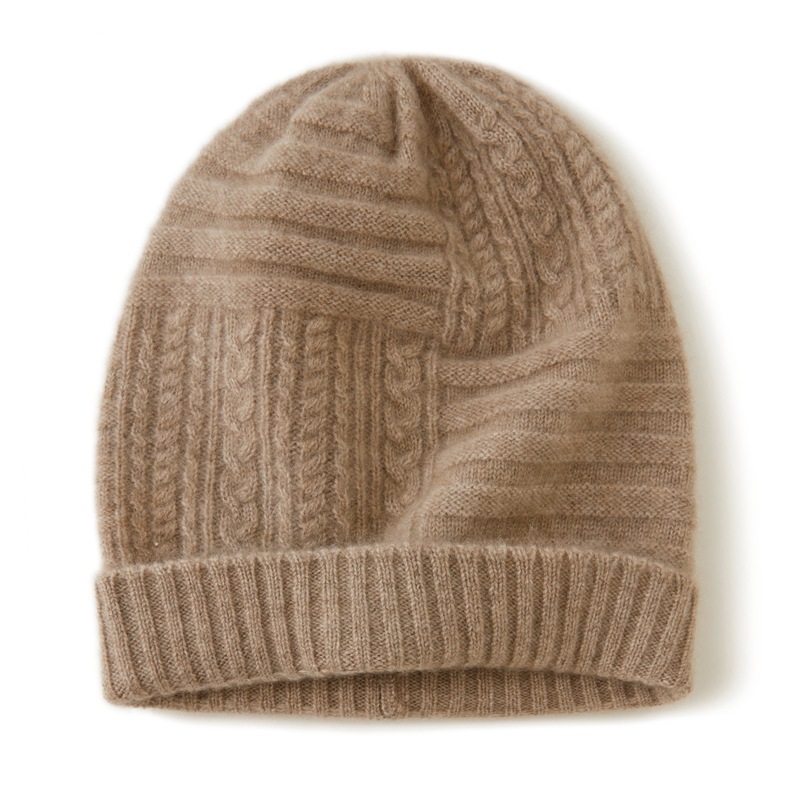 秋冬细麻花保暖针织100%纯羊绒帽女经典百搭休闲高顶冷帽套头帽子